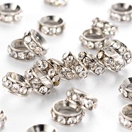 Brass Rhinestone Spacer Beads, Grade A, Rondelle, Platinum Metal Color, Crystal, 7x3.3mm, Hole: 3.5mm(RB-A020-7mm-01P)