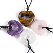 Natural Mixed Stone Pendant Necklaces, Heart, 19.29~28.35 inch(49~72cm)(NJEW-K268-01)