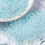 MIYUKI Round Rocailles Beads, Japanese Seed Beads, 8/0, (RR636) SkyBlue Lined Crystal AB, 3mm, Hole: 1mm, about 422~455pcs/10g(X-SEED-G008-RR0636)