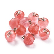 Cherry Quartz Glass Pendants, with Platinum Brass Loops, Apple, 14~15x14x14mm, Hole: 6x3mm(G-Z022-01H)