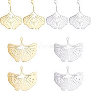 8Pcs 4 Style Ion Plating(IP) 201 Stainless Steel Pendants, Laser Cut, Ginkgo Leaf, Mixed Color, 2pcs/style(STAS-UN0033-06)