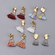 Polycotton(Polyester Cotton) Tassel Dangle Stud Earrings, with Brass Findings, Mixed Color, 39~42mm, Pin: 0.7mm(EJEW-JE03132)