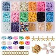 DIY Jewelry Making Kits, Including Polymer Clay Bead, Natural Mixed Cowrie Shell Beads, Alloy Pendants and Brass Jump Rings, Mixed Color, 4x4x1mm, Hole: 2mm, 135g/box(DIY-SZ0002-57)