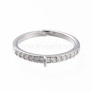 Brass Cuff Finger Ring Settings, Loop Ring Base, with Micro Pave Clear Cubic Zirconia, Long-Lasting Plated, Platinum, Size 7,  17mm, Hole: 1x1.5mm(KK-L155-34P)