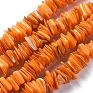 Natural Freshwater Shell Beads Strands, Dyed, Square, Orange, 11~16.5x10~13x1~7mm, Hole: 1.2mm, about 190pcs/strand, 14.96 inch(38cm)(SHEL-C001-10B)