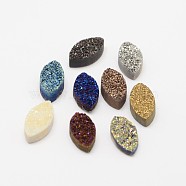 Horse Eye Electroplate Natural Druzy Crystal Cabochons, Mixed Color, 18x9x5~6mm(G-L447-16)