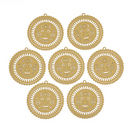 430 Stainless Steel Filigree Big Pendants, Spray Painted, Etched Metal Embellishments, Flower with Face, Goldenrod, 51.5x49x0.5mm, Hole: 2.5mm(STAS-S108-02E)