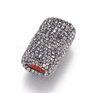 Polymer Clay Rhinestone Beads, with Brass Findings, Rectangle, Hematite, 21~22x13x10mm, Hole: 4x7mm(RB-F026-07B)