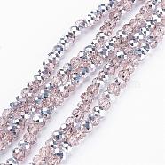 Electroplate Glass Bead Strands, Half Silver Plated, Faceted, Rondelle, Pink, 6x4mm, Hole: 1mm, about 87~90pcs/strand, 15.7 inch(GR6MMY-19S)