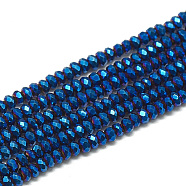 Electroplate Glass Beads Strands, Faceted, Rondelle, Blue, 2.5x1.5mm, Hole: 0.8mm, about 160~165pcs/strand, 13.78 inch~14.17 inch(35~36cm)(EGLA-Q112-C07)