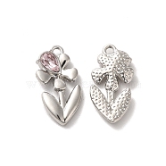 Glass Flower Of Life Pendant, with Platinum Alloy Findings, Lead Free & Cadmium Free, Pink, 23x11.5x4mm, Hole: 1.8mm(PALLOY-K001-073P-02)
