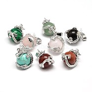 Dragon Platinum Plated Brass Natural & Synthetic Mixed Stone Pendants, Cadmium Free & Lead Free, 26~27x22x17~18.5mm, Hole: 4x8.5mm(G-F228-04-RS)