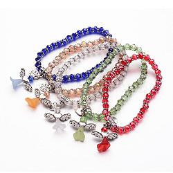 Glass Beads Stretch Bracelets, with Tibetan Style Findings, Lovely Wedding Dress Angel Dangle, Mixed Color, (2 inch)53mm(BJEW-JB02546)