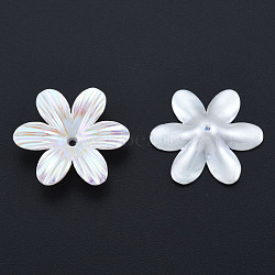 ABS Plastic Imitation Pearl Beads, AB Color Plated, Flower, Creamy White, 23x26x6mm, Hole: 1.6mm(KY-N015-39)