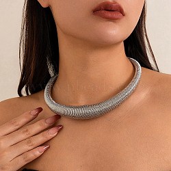 Iron Round Snake Chains Choker Necklaces, Platinum, Inner Diameter: 5.12 inch(13cm)(NJEW-P289-04P)