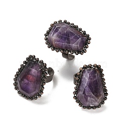 Natural Amethyst Open Cuff Ring, with Brass Findings, Nuggets, Inner Diameter: 17.5~18mm(RJEW-M166-03R-B)