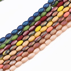 Frosted Electroplate Glass Beads Strands, Barrel, Mixed Color, 6x4mm, Hole: 0.8mm, about 98~99pcs/strand, 21.26~23.62 inch(54~60cm)(EGLA-N007-001)