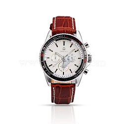 Stainless Steel Leather Wrist Watch, Quartz Watches, Indian Red, 255x19~22mm, Watch Head: 44x50.5x13.5mm(WACH-A002-07)
