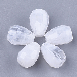 Acrylic Beads, Imitation Gemstone, Faceted, teardrop, Clear & White, 13.5x9.5x9.5mm, Hole: 2mm, about 330pcs/254g(OACR-S028-040)
