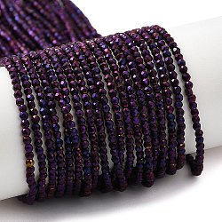 Electroplate Glass Beads Strands, Full Plated, Faceted Round, Purple Plated, 2mm, Hole: 0.7mm, about 184~187pcs/strand, 14.45''(36.7cm)(GLAA-H021-01A-FP09)