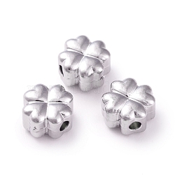 304 Stainless Steel Beads, Clover, Stainless Steel Color, 6x6x4mm, Hole: 1.5mm(STAS-I670-02P)