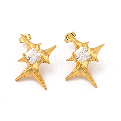 Clear Cubic Zirconia Star Stud Earrings, Rack Plating Brass Jewelry for Women, Cadmium Free & Lead Free, Real 18K Gold Plated, 27.5x24mm, Pin: 0.8mm(EJEW-P221-31G)