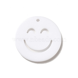 Opaque Acrylic Pendants, Flat Round with Smiling Face, White, 19.5x2mm, Hole: 1.4mm(OACR-B008-A05)