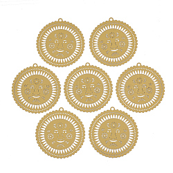 430 Stainless Steel Filigree Big Pendants, Spray Painted, Etched Metal Embellishments, Flower with Face, Goldenrod, 51.5x49x0.5mm, Hole: 2.5mm(STAS-S108-02E)