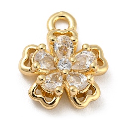 Brass with Clear Cubic Zirconia Charms, Light Gold, Flower, 12x10x3mm, Hole: 1.4mm(KK-G478-02D-KCG)