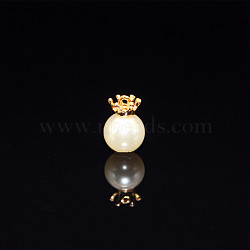 Imitation Pearl Pendant with Alloy Findings, Light Gold, Flower Pattern, 8mm(OHAR-PW0003-122A-02)