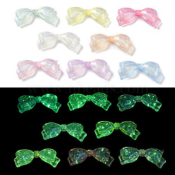 Luminous Transparent Acrylic Beads, with Glitter Power, Glow in the Dark, Bowknot, Mixed Color, 13.5x29x6mm, Hole: 1.8mm(LACR-U001-01A)