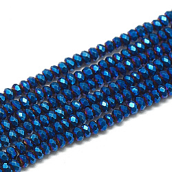 Electroplate Glass Beads Strands, Faceted, Rondelle, Blue, 2.5x1.5mm, Hole: 0.8mm, about 160~165pcs/strand, 13.78 inch~14.17 inch(35~36cm)(EGLA-Q112-C07)