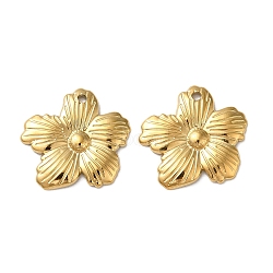 304 Stainless Steel Pendants, Flower Charm, Real 18K Gold Plated, 17x18x2mm, Hole: 1.4mm(STAS-Q252-03G)