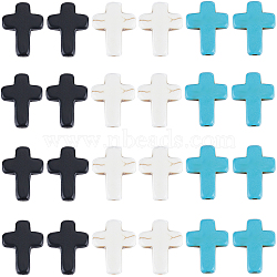 90Pcs 3 Colors Synthetic Turquoise Beads, Dyed, Religion Cross, Mixed Color, 16x12x3.5mm, Hole: 1mm, 30pcs/color(DIY-SC0022-92)