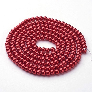Glass Pearl Beads Strands, Pearlized, Round, FireBrick, 4~5mm, Hole: 0.8~1mm, about 216pcs/strand, 32 inch