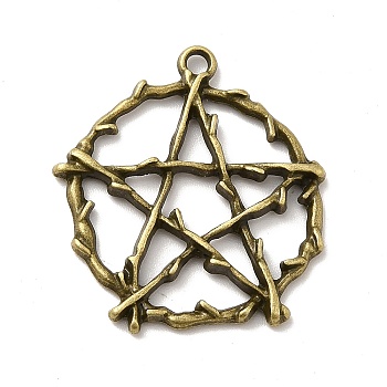 Alloy Pendant, Round with Star Pattern, Antique Bronze, 28x26x3mm, Hole: 2mm