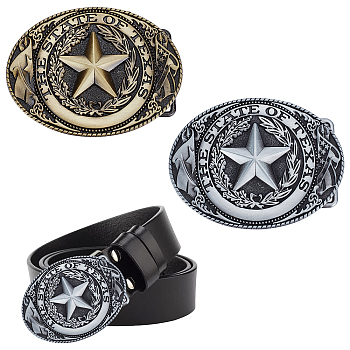 WADORN 2Pcs 2 Colors Alloy Smooth Buckles, Belt Fastener, Oval with Star Pattern, Mixed Color, 67x89.5x8mm, Hole: 40.5x17mm, 1pc/color