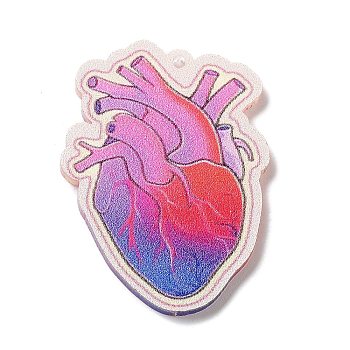 Valentine's Day Opaque Printed Acrylic Pendants for Earrings Making, Heart, Plum, 40x29x2mm, Hole: 1.6mm