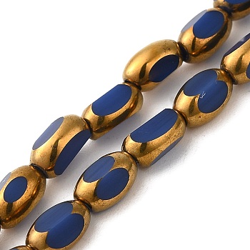 Electroplate Opaque Color Glass Beads Strands, Faceted, Oval, Marine Blue, 7x4.5x3.5mm, Hole: 1mm, about 50pcs/strand, 12.99''(33cm)