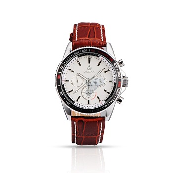 Stainless Steel Leather Wrist Watch, Quartz Watches, Indian Red, 255x19~22mm, Watch Head: 44x50.5x13.5mm