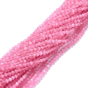 Cat Eye Beads Strands, Round, Faceted, Hot Pink, 3mm, Hole: 0.2mm, 14.17 inch(36cm), 122pcs/strand