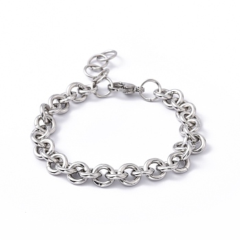 304 Stainless Steel Rolo Chain Bracelets, with Lobster Claw Clasps, Stainless Steel Color, 7 inch(17.7cm), 8.5mm
