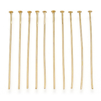 Brass Flat Head Pins, Long-Lasting Plated, Real Gold Plated, Nickel Free, Real 18K Gold Plated, 40x0.7mm, head: 2mm, 333pcs/bag.