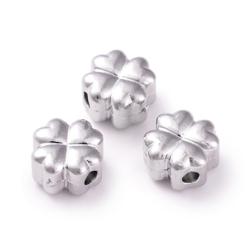 304 Stainless Steel Beads, Clover, Stainless Steel Color, 6x6x4mm, Hole: 1.5mm