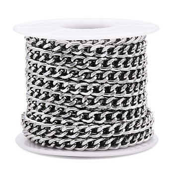 Aluminium Curb Chains, Unwelded, with Spool, Platinum, 7x5x1.5mm, about 16.40 Feet(5m)/Roll