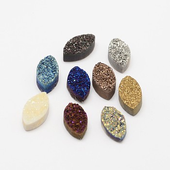 Horse Eye Electroplate Natural Druzy Crystal Cabochons, Mixed Color, 18x9x5~6mm