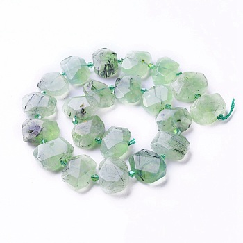 Natural Prehnite Beads Strands, Faceted, Oval, 17~22x11~18x6~8mm, Hole: 1.2mm, about 21~22pcs/strand, 15.23 inch~15.35 inch(38.7~39cm)