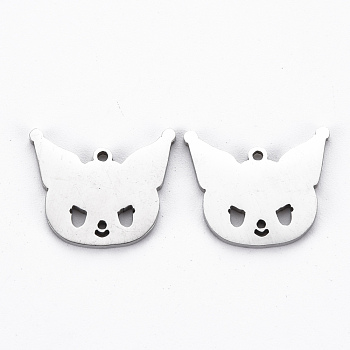 201 Stainless Steel Charms, Cut, Cat, Stainless Steel Color, 13x15x1mm, Hole: 1mm