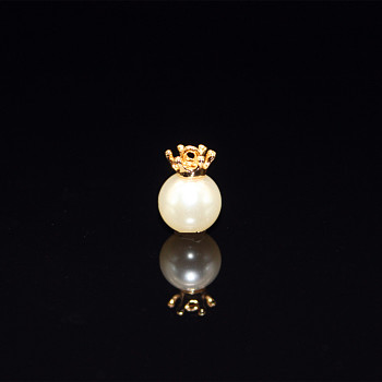 Imitation Pearl Pendant with Alloy Findings, Light Gold, Flower Pattern, 8mm