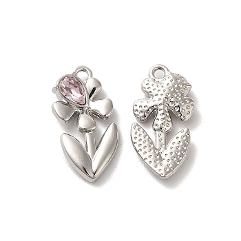 Glass Flower Of Life Pendant, with Platinum Alloy Findings, Lead Free & Cadmium Free, Pink, 23x11.5x4mm, Hole: 1.8mm